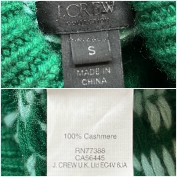 J.Crew Collection pine/aqua multiply 100% cashmere fairisle turtleneck sweater - Picture 14 of 15